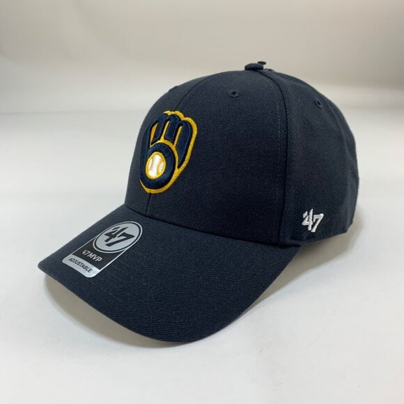 Milwaukee Brewers MLB Navy Blue 47 Brand MVP Adjustable Hat New - Picture 1 of 6